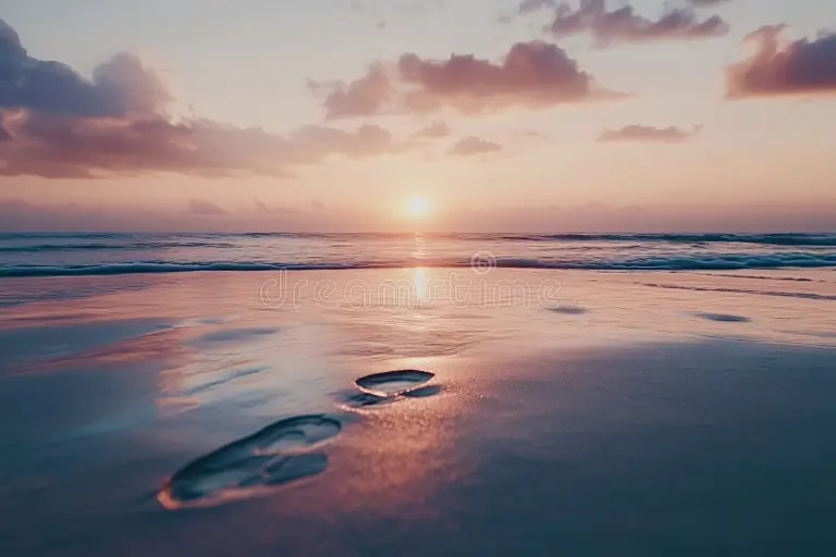 Footsteps in the sand slowly fading—symbolizing transitions