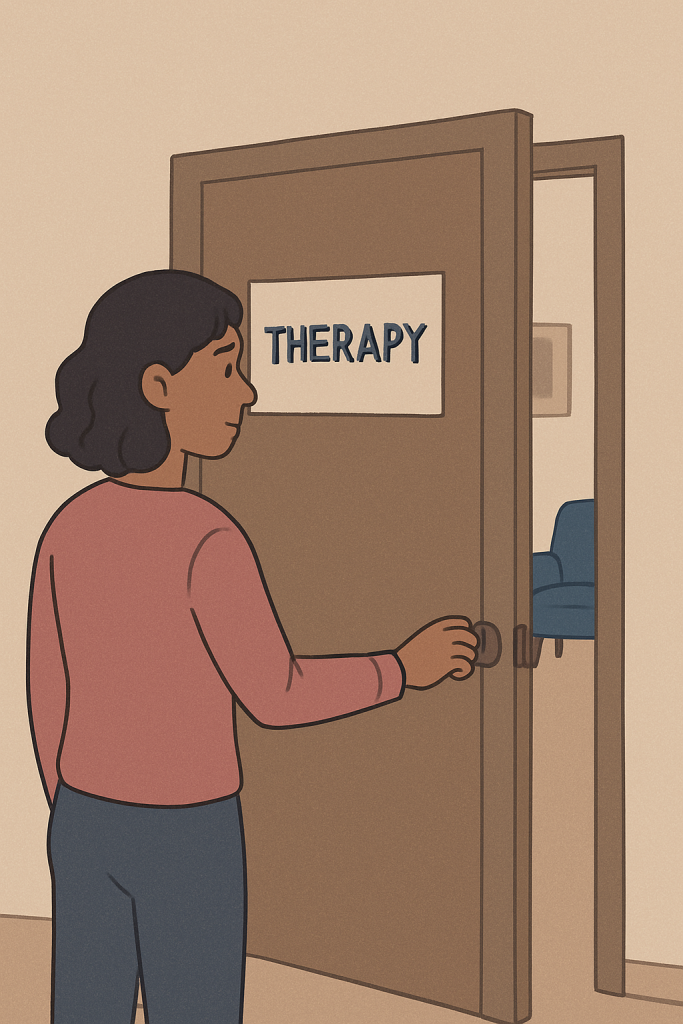 Person opening a door to a therapy office